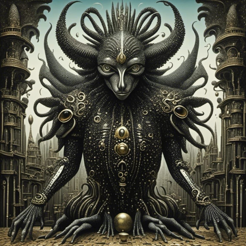 Golden Emperor in a Giger-Inspired Biomechanical Style