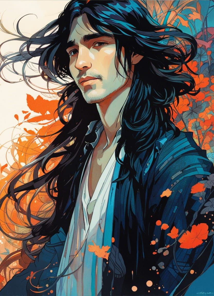 Detailed Portrait in Art Nouveau Style