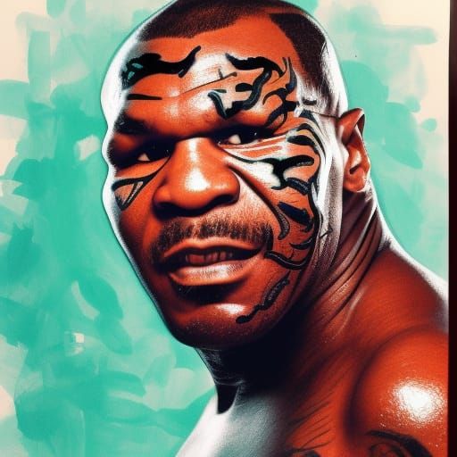 Mike Tyson Dances: Hyperrealistic Splash Art Portrait