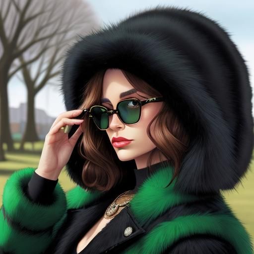 Fashion Model in Park: Comic Book Art Style