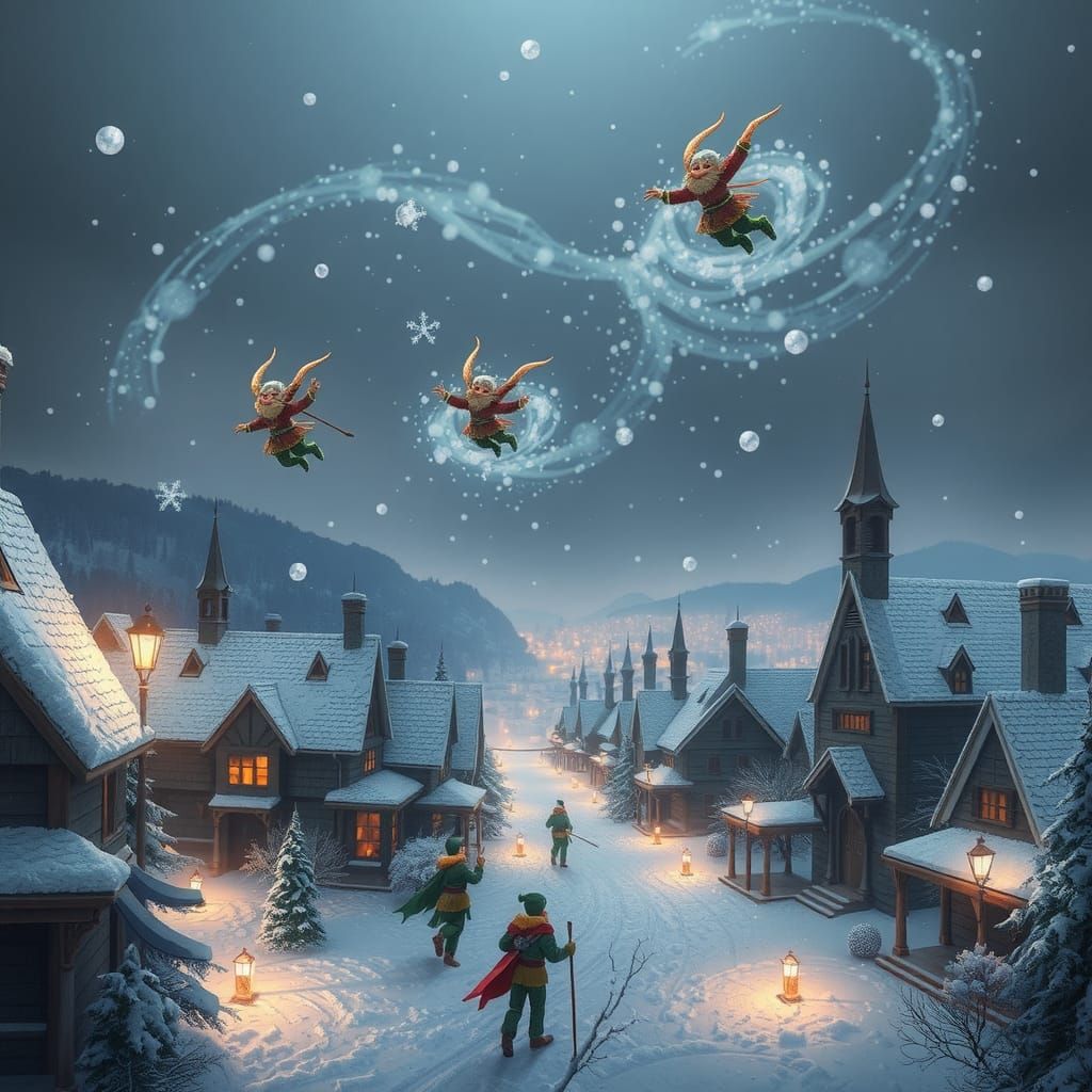 Elves Shower City with Winter Snow