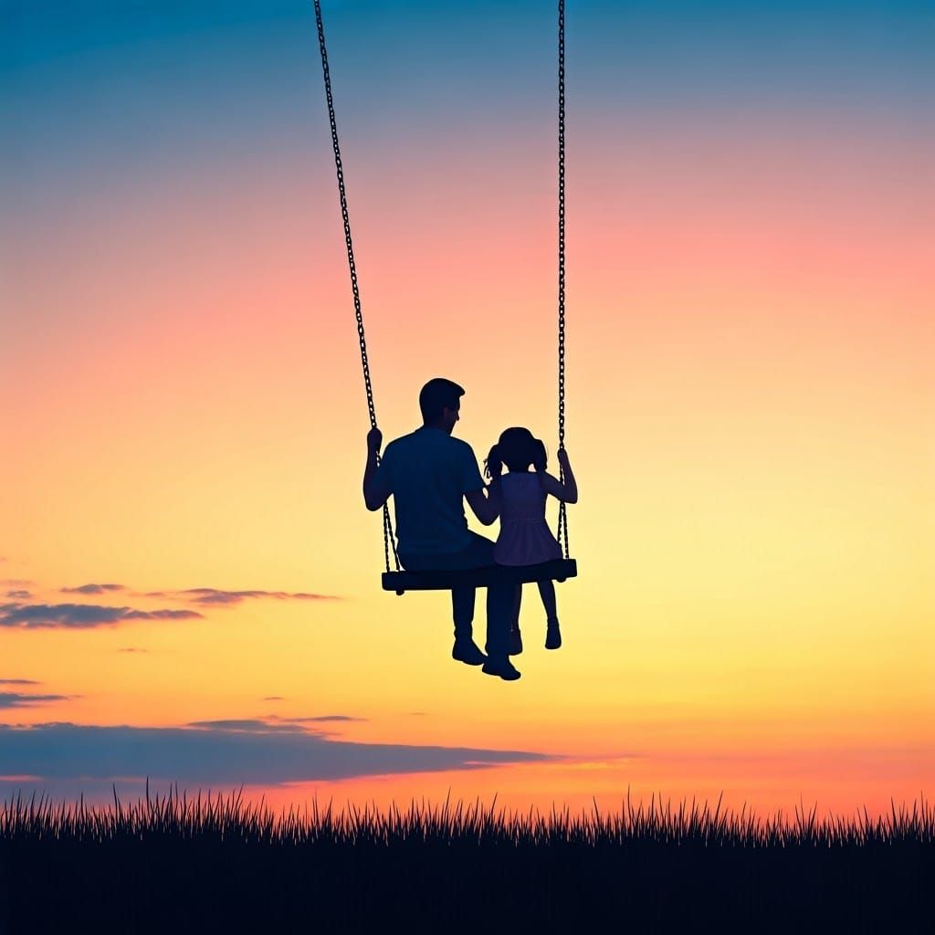 Father and Daughter in Sunset Silhouette