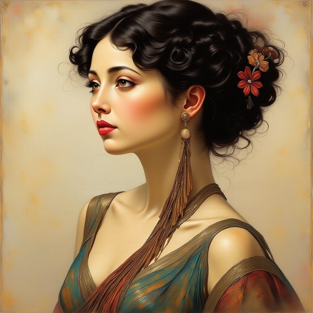 Elegant Woman Portrait in Art Nouveau Style
