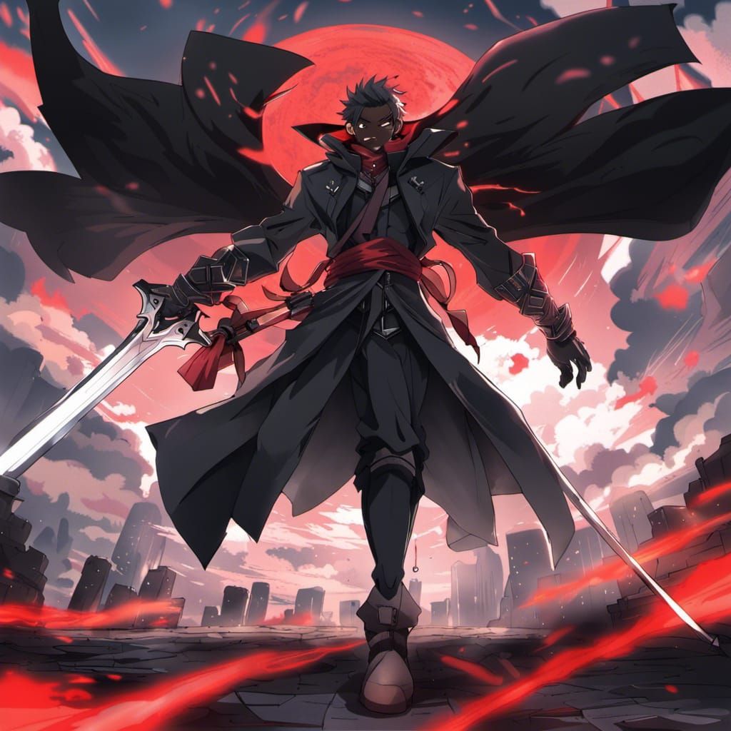 Menacing Figure with Electric Sword in Anime Style