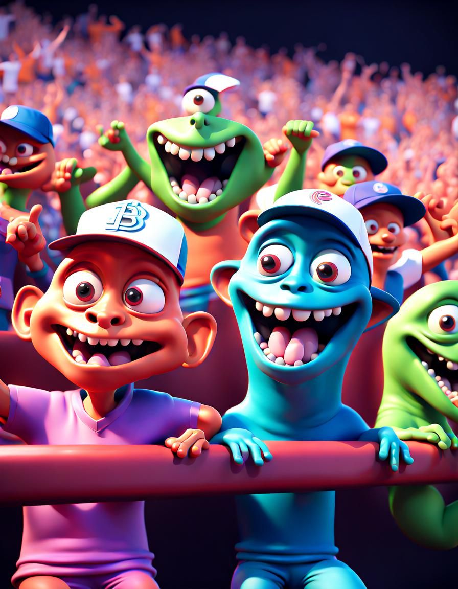 Intergalactic Baseball Fans Cheer in 3D Digital Art