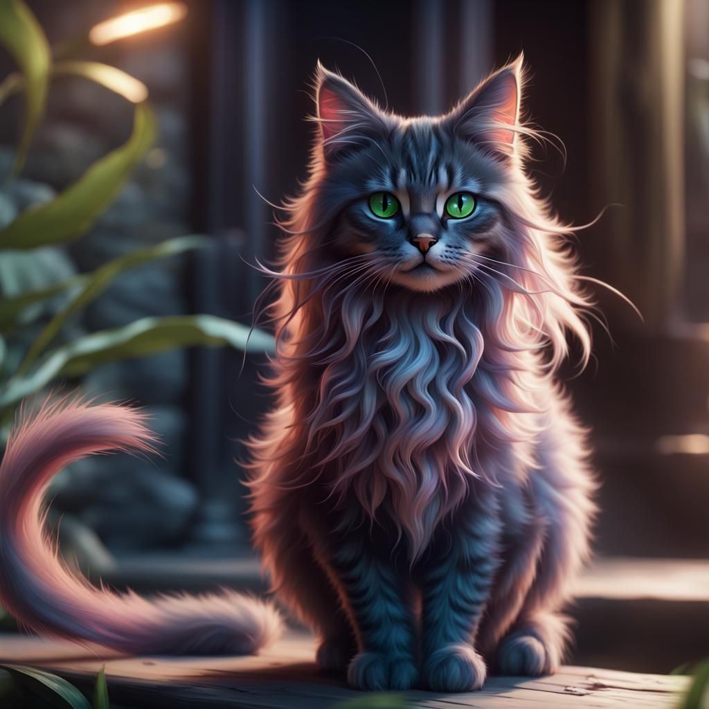 Cute Multicolored Cat in Dark Fantasy Art
