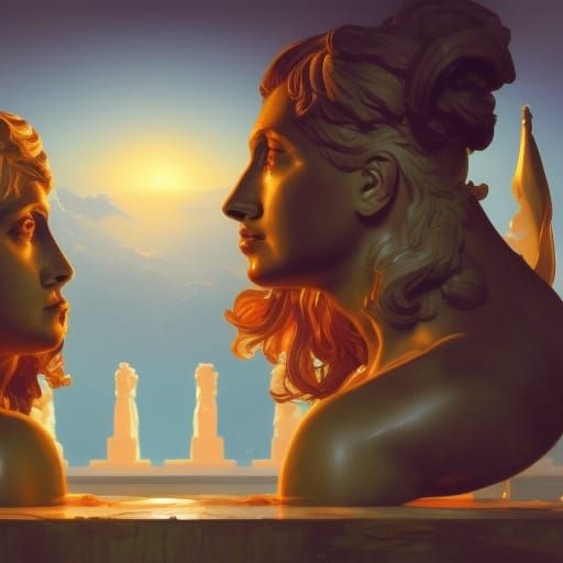 Detailed Greek Statue Portrait in Art Nouveau Style