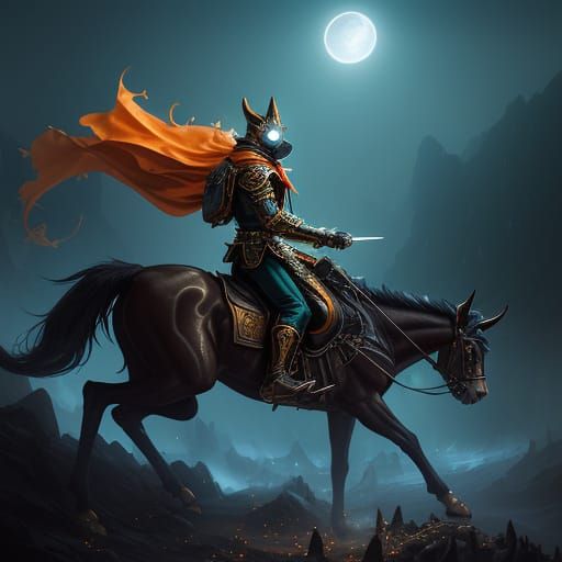 Neo-Baroque Thief-Lord Rides Mechanical Foxhound Under Moonl...