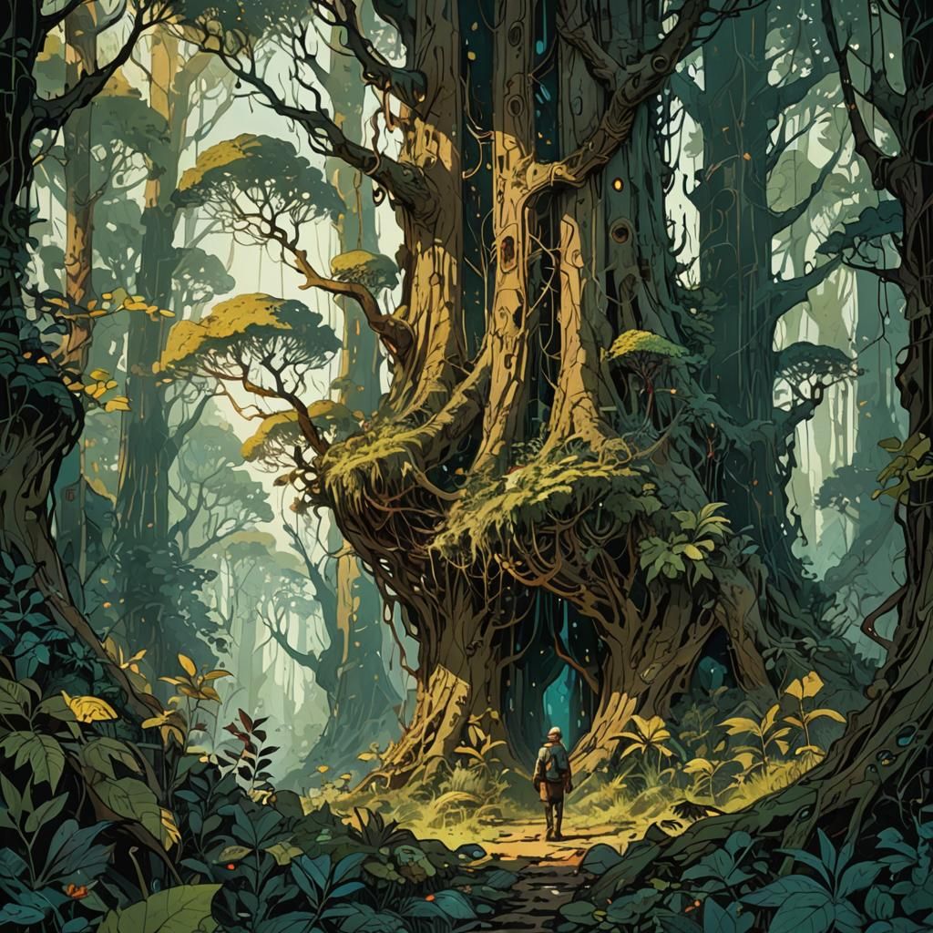 Heroic Forest Landscape with Golden Outlines