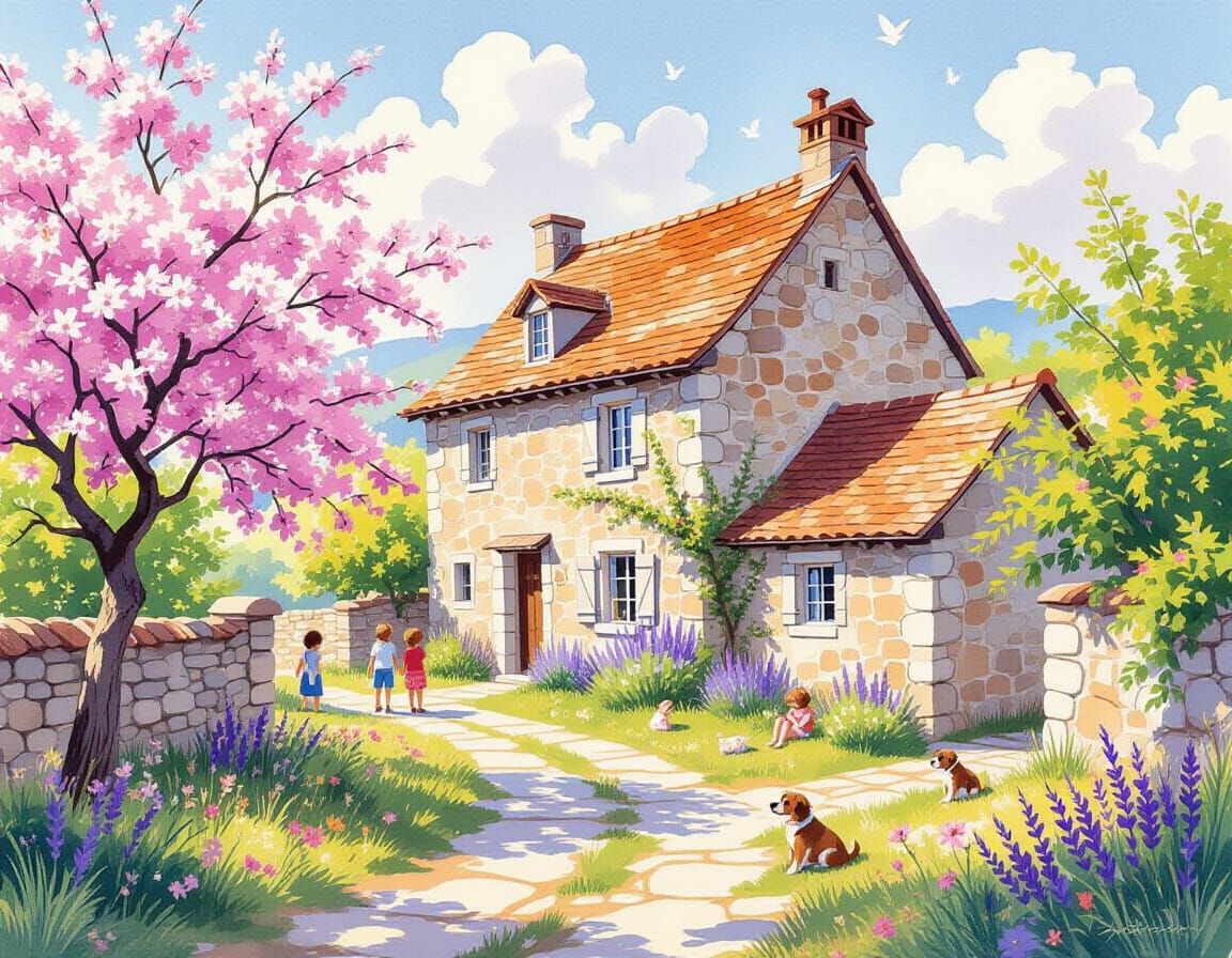 Rustic Countryside House in Blooming Orchard