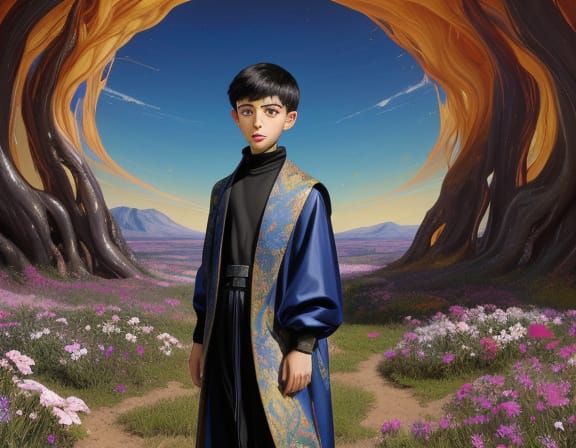 Creepy Child in Surreal Landscape