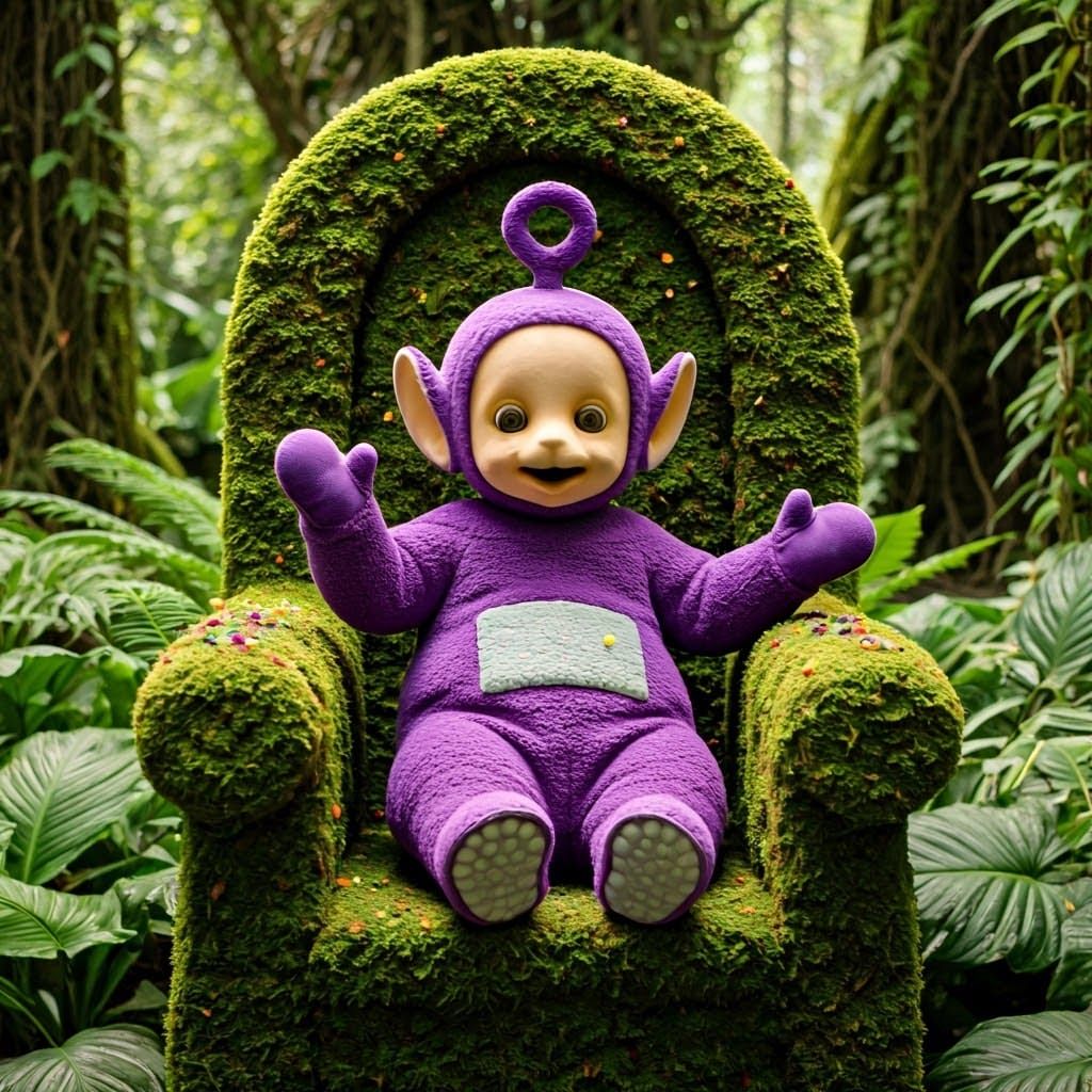 Dipsy Teletubby in Whimsical Stone Chair