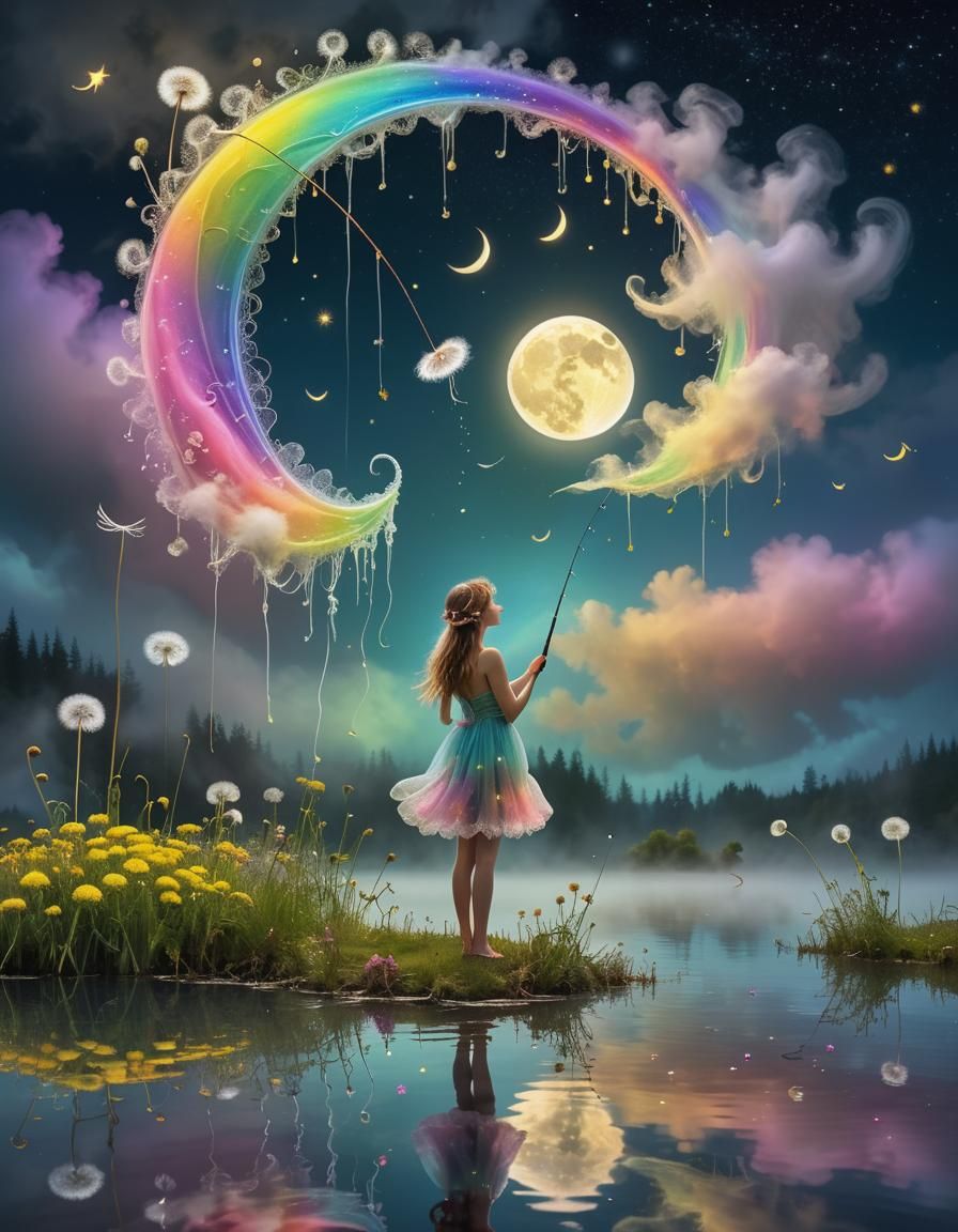 Fairy Fishing for Wishes in a Surreal Lake