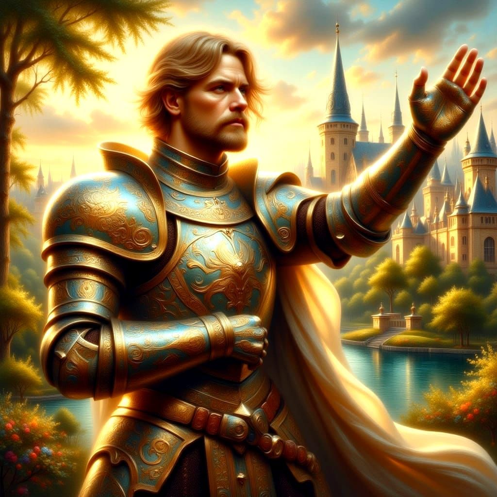 Chivalrous Knight in Golden Hour Glory