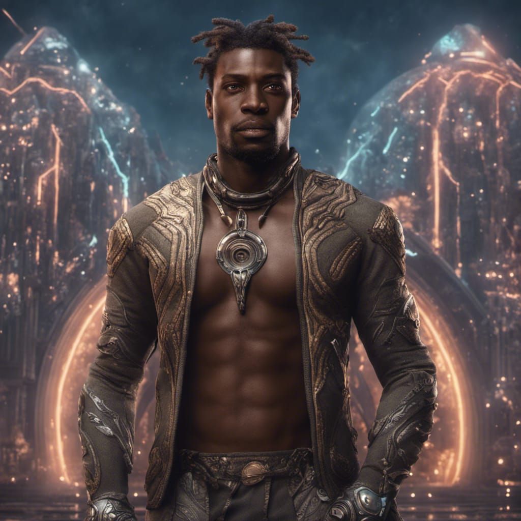 African American Man in Detailed Futuristic Fantasy