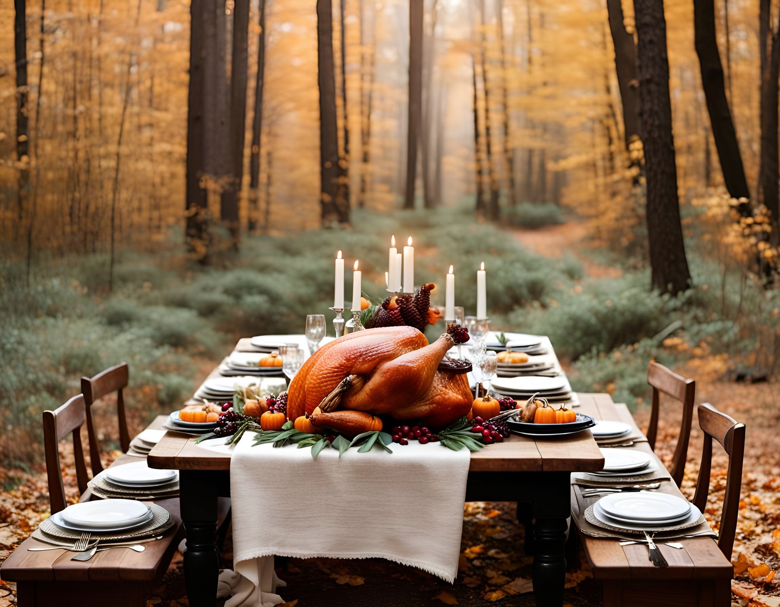 Thanksgiving Feast in a Forest Setting