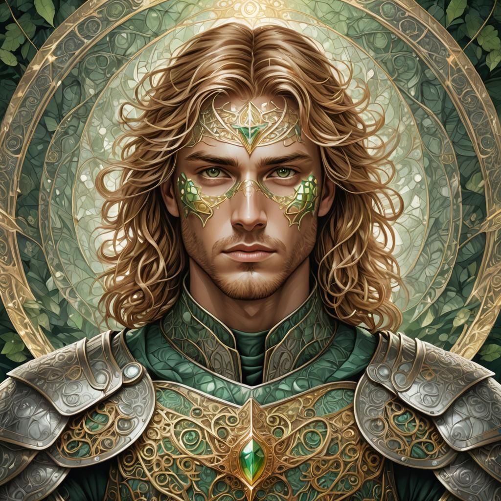 Golden Haired Paladin Portrait in Vector Art