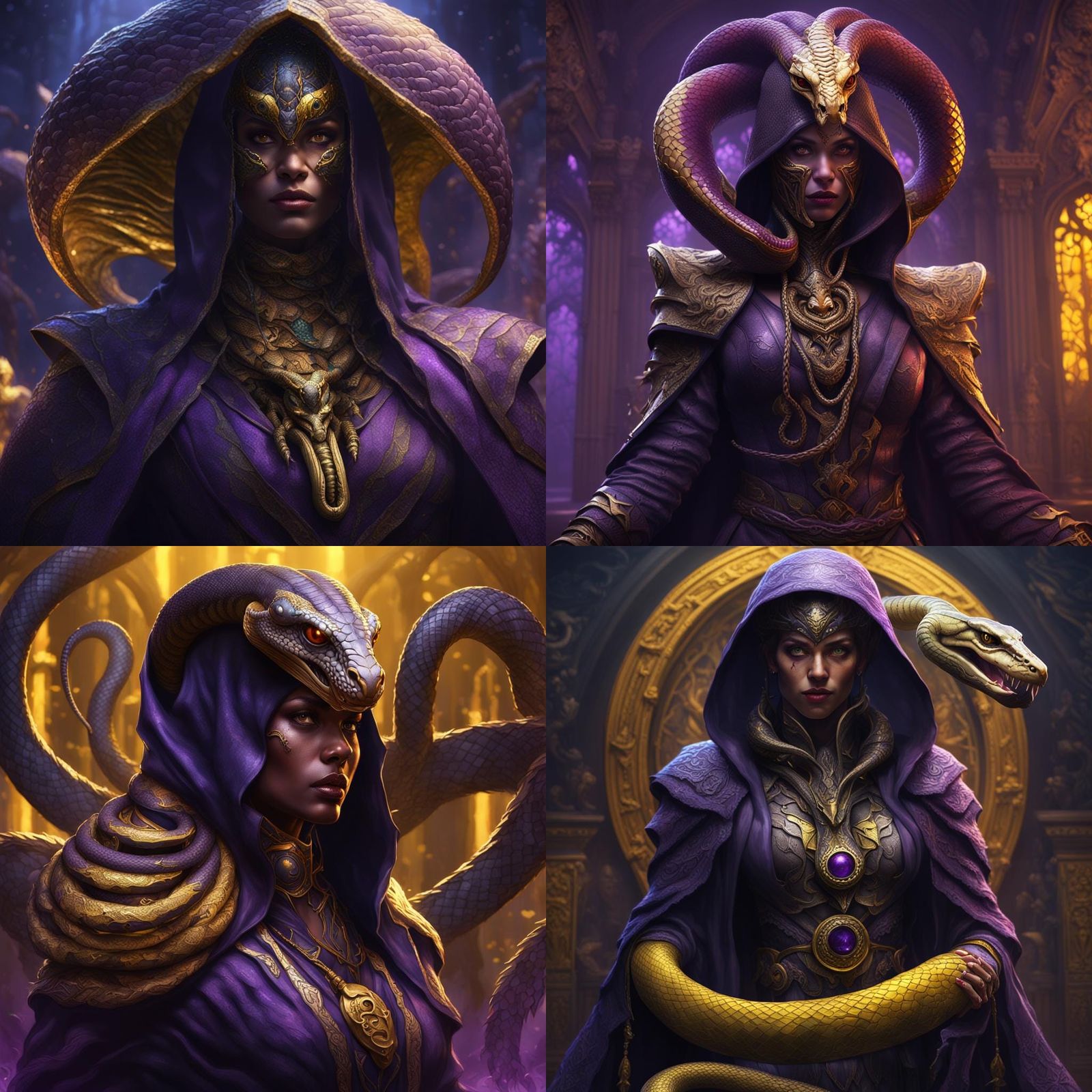 Fantasy Snake Woman with Cobra Hood, Detailed Art