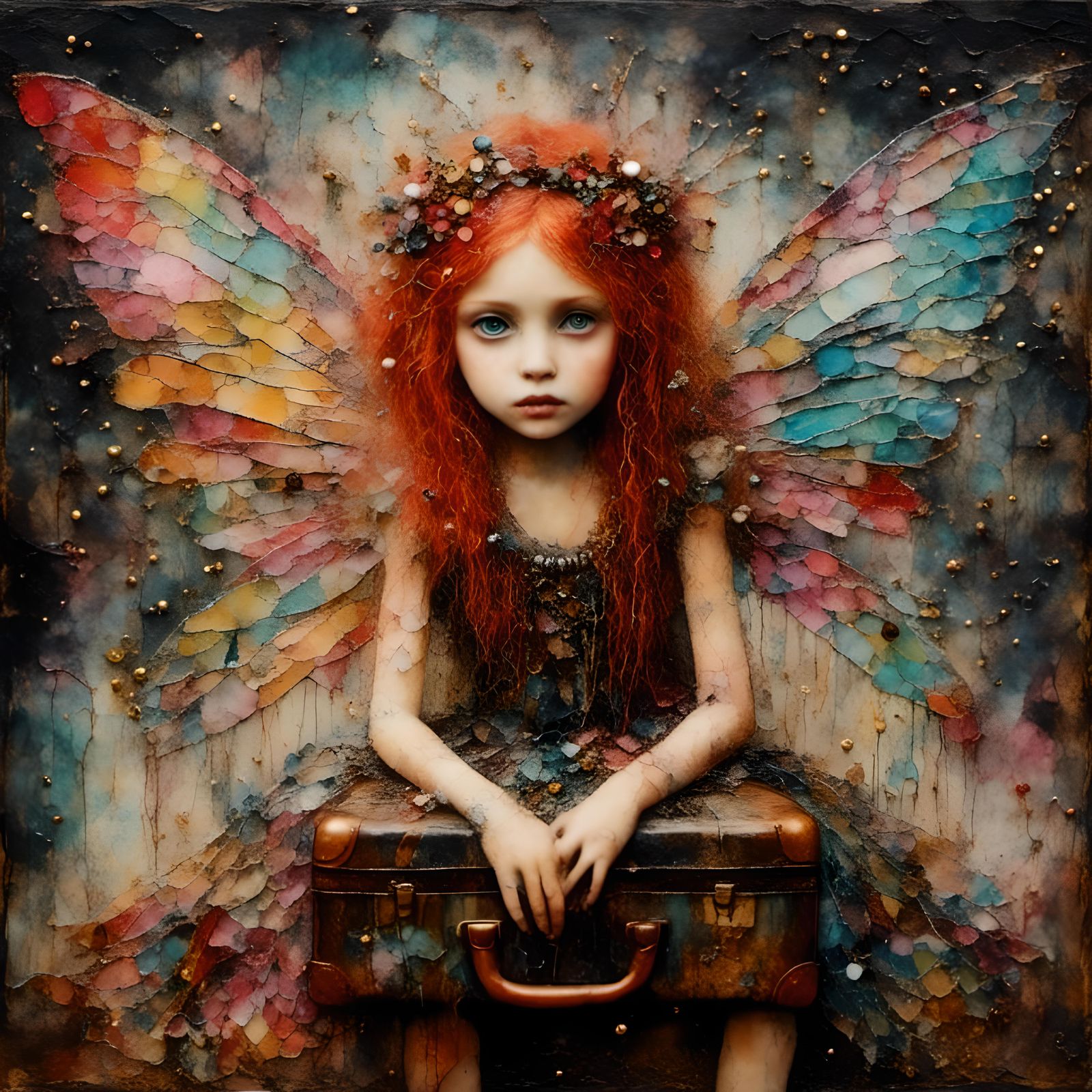 Annoyed Fairy Princess on Vintage Suitcase