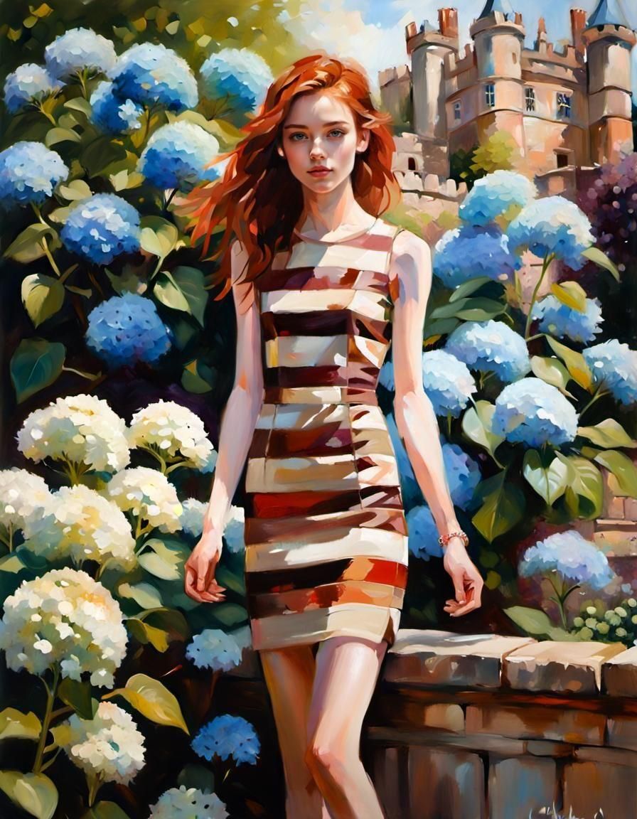 Portrait of Woman in Garden, Oil Painting Style