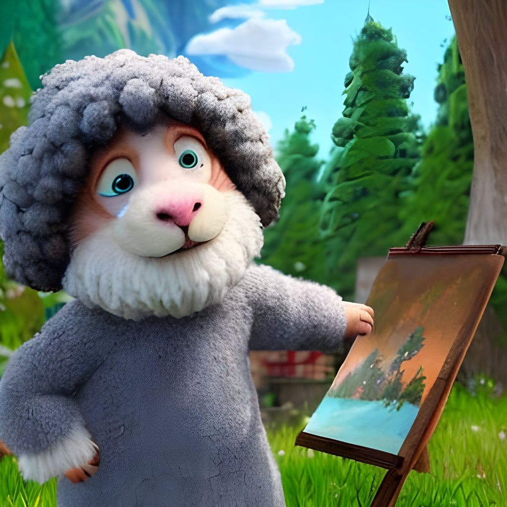 Sheep as Bob Ross: 3D Animated Character