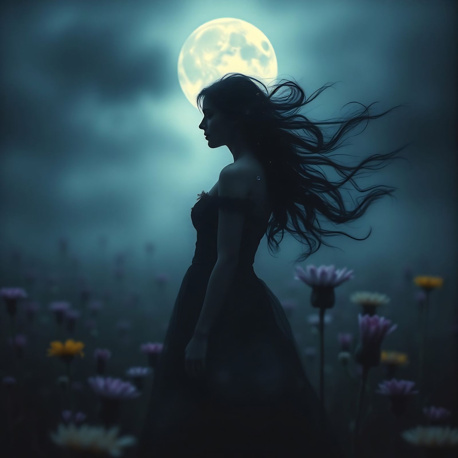 Ethereal Dark Portrait of a Woman's Lifting Soul