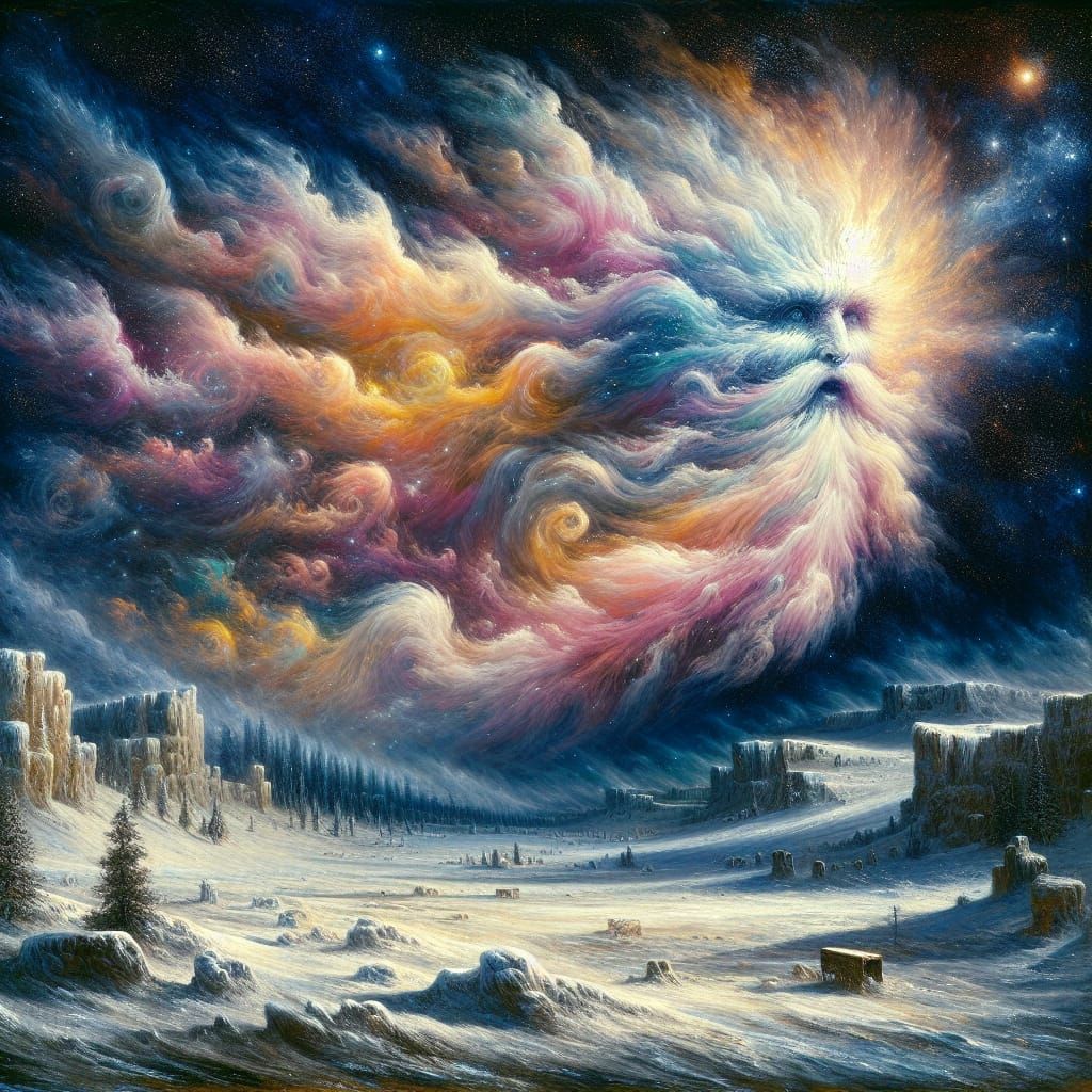 Winter Queen Nebula Over Icy Landscape