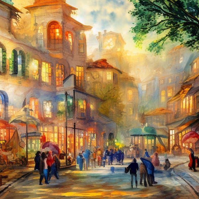 Gouache Style Cute Scene Watercolor Masterpiece