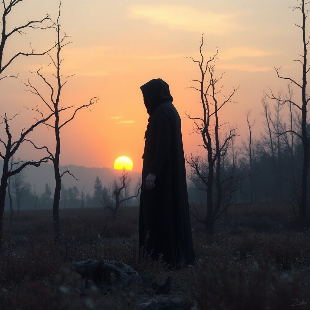 Twilight Wanderer in Desolate Landscape