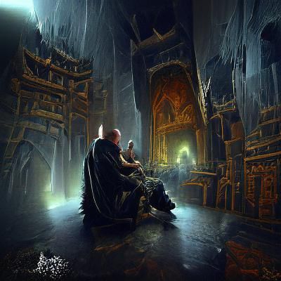 Dark Elf on Throne in Ruined Throne Room