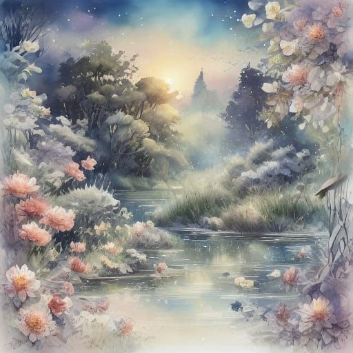 Whimsical Fairy Child on Blossoming Branch in Romantic Style