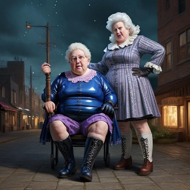 Hyperrealistic Granny in Latex: Nighttime Concept Art
