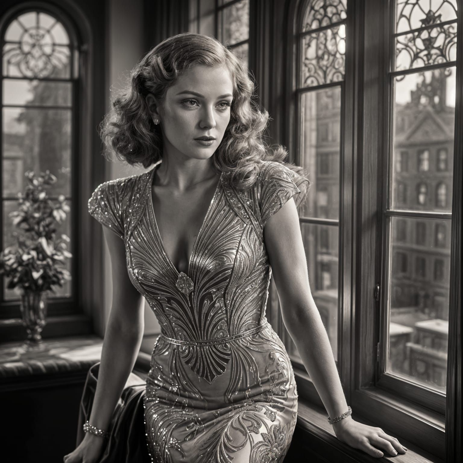 Glamorous 1930s Woman with Red Hair