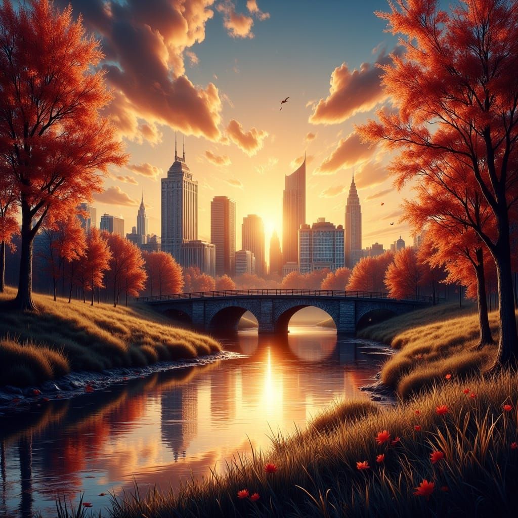 Columbus Ohio Autumn Landscape in Digital Painting Style