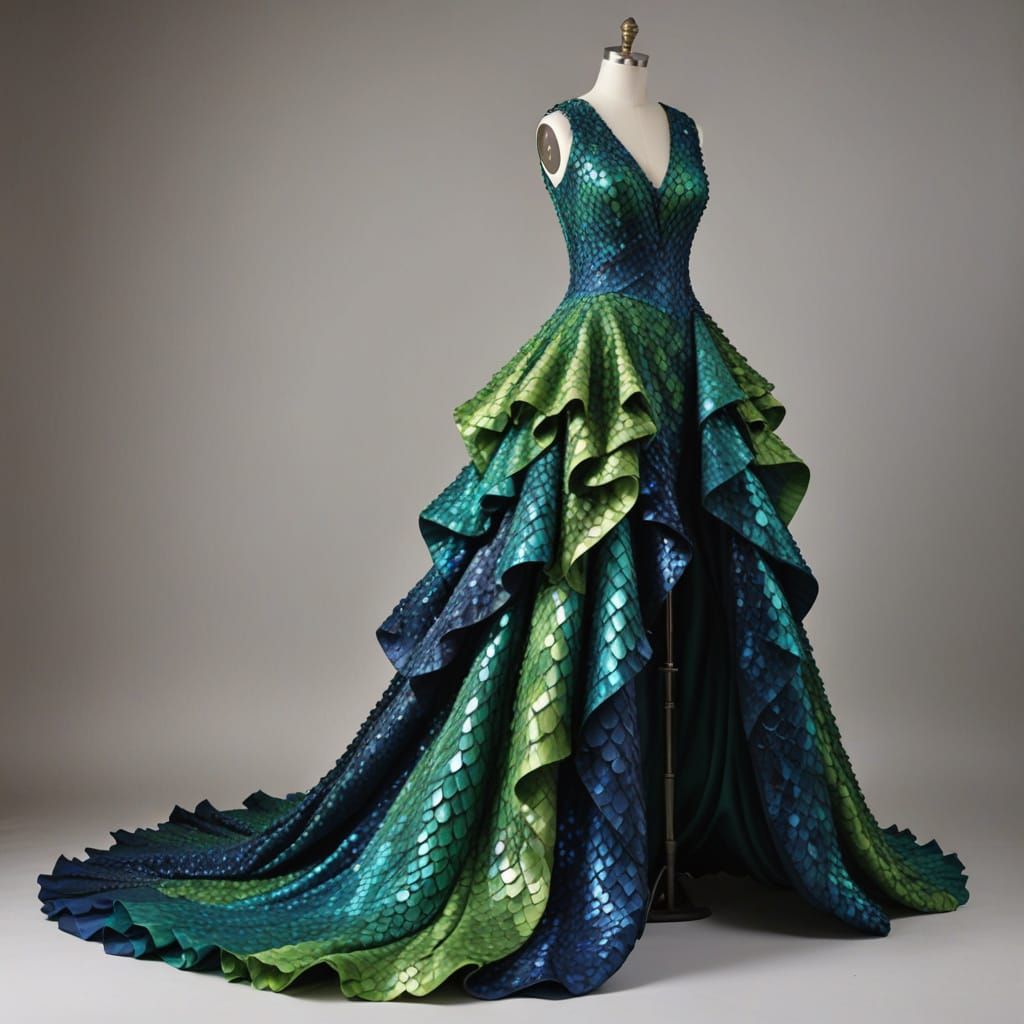 Sapphire Dragon Gown in Iridescent Scales