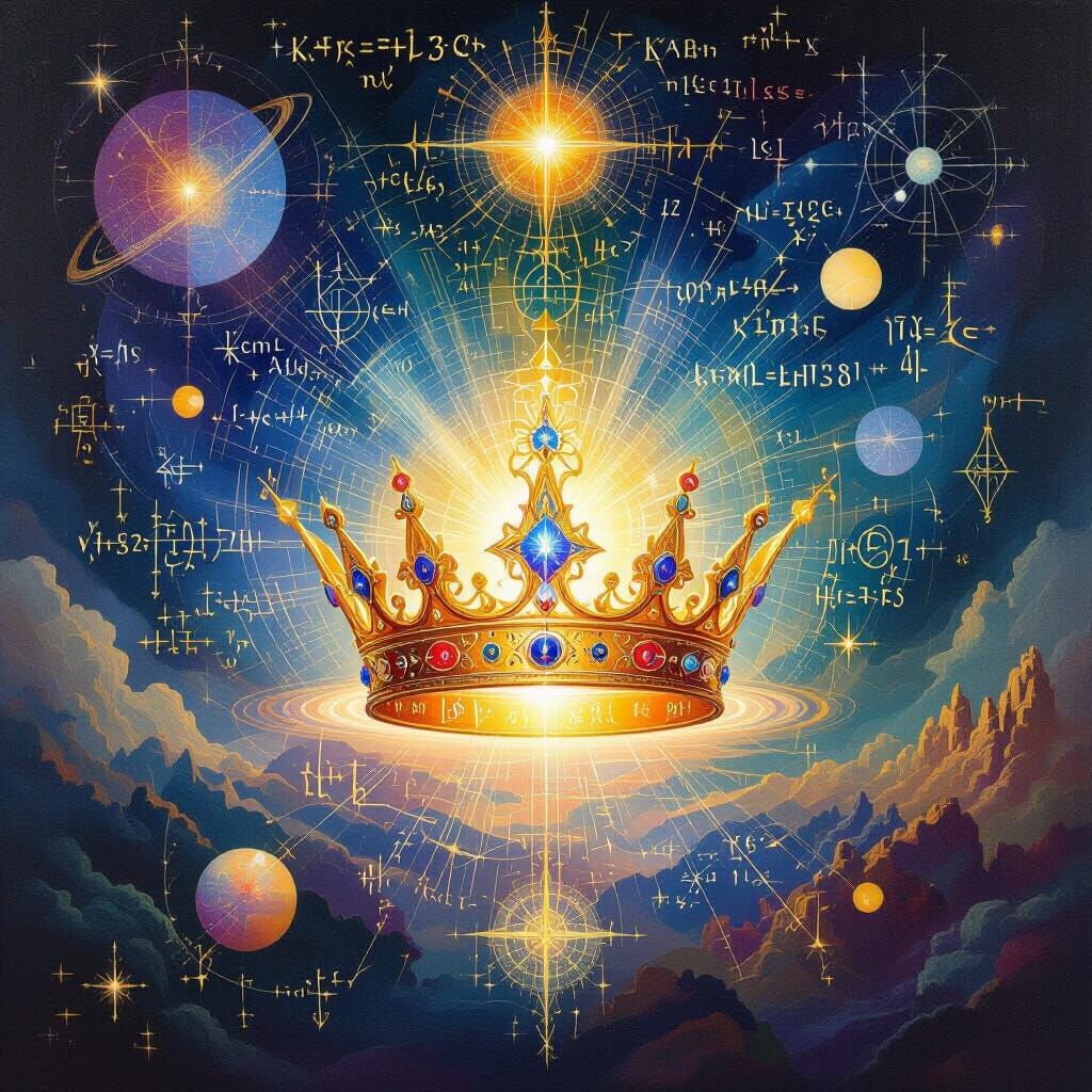 Kether Crown Metaphysical Painting with Cosmic Symbols
