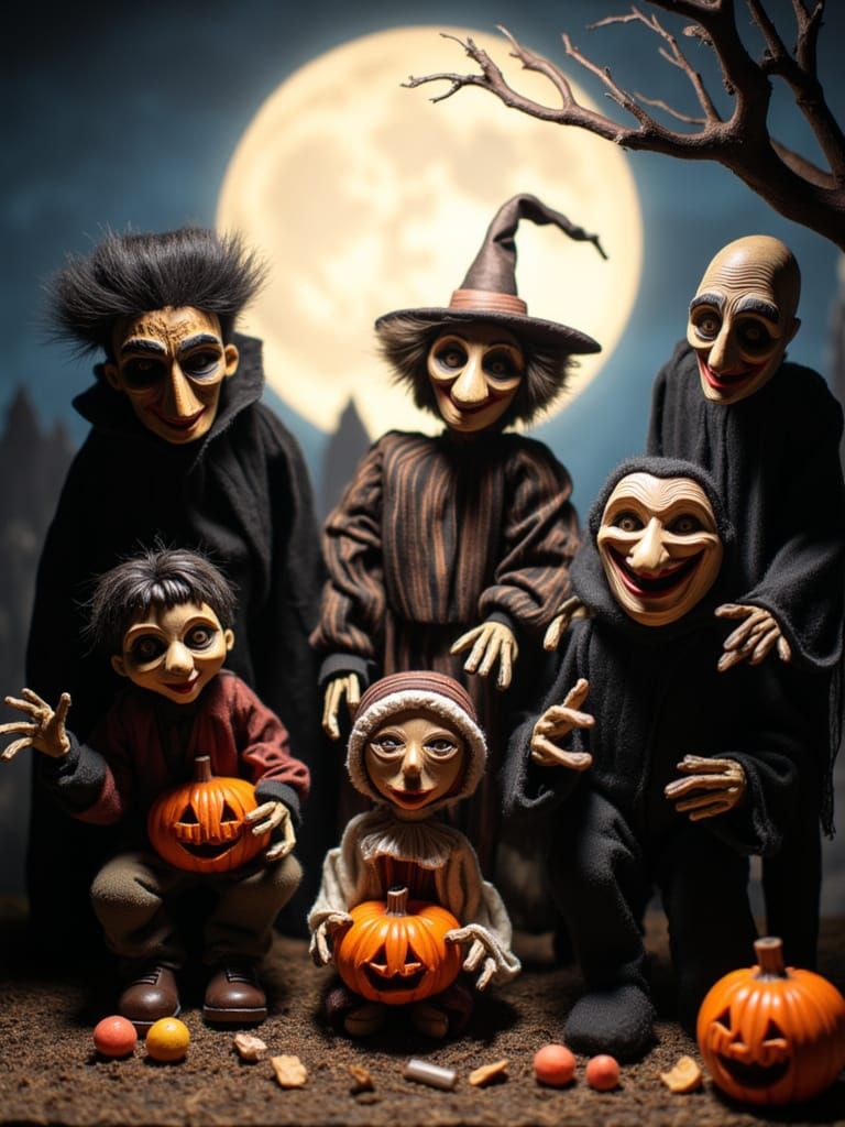 Haunted Halloween Night with Dracula, Witch, and Zombies