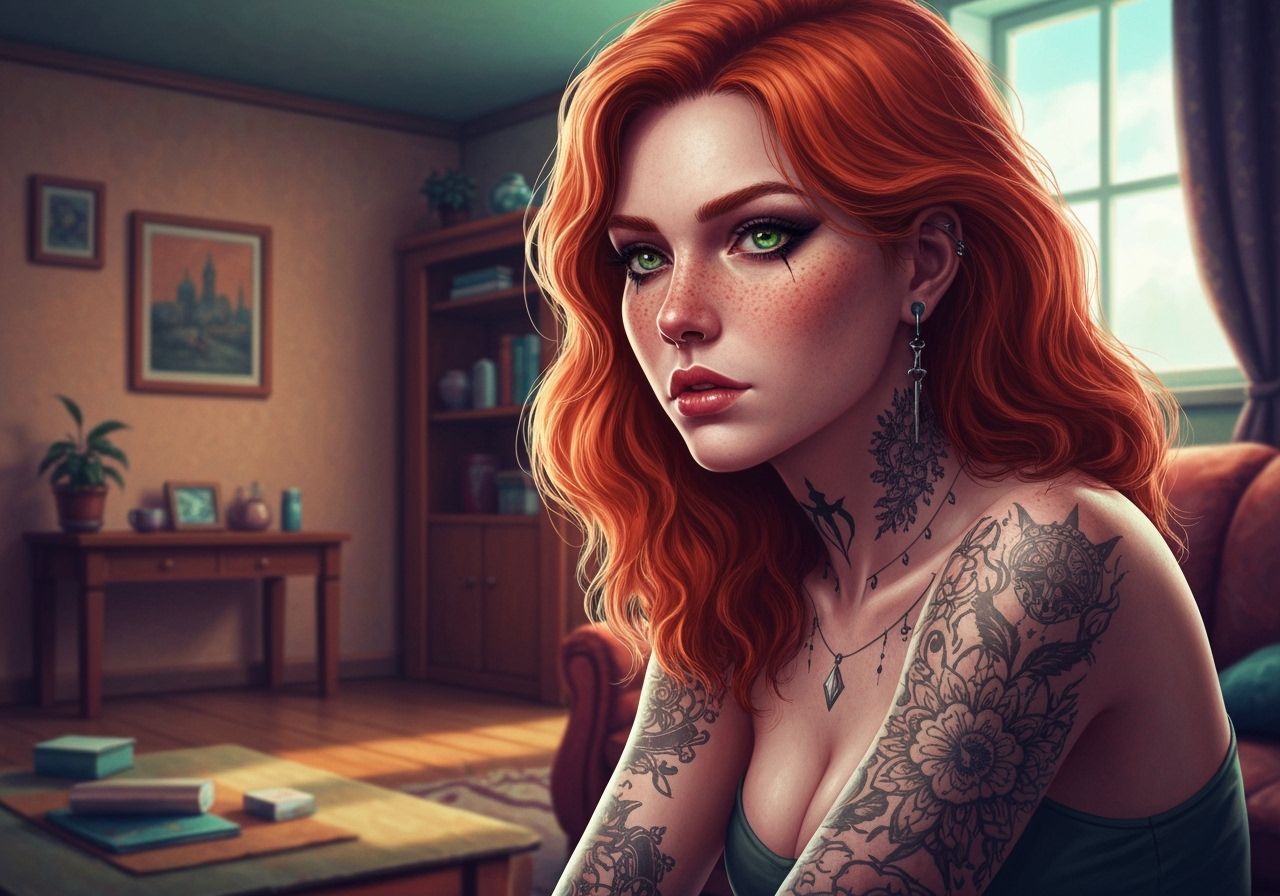 Gothic Tattooed Woman in Hyperrealistic Splash Art
