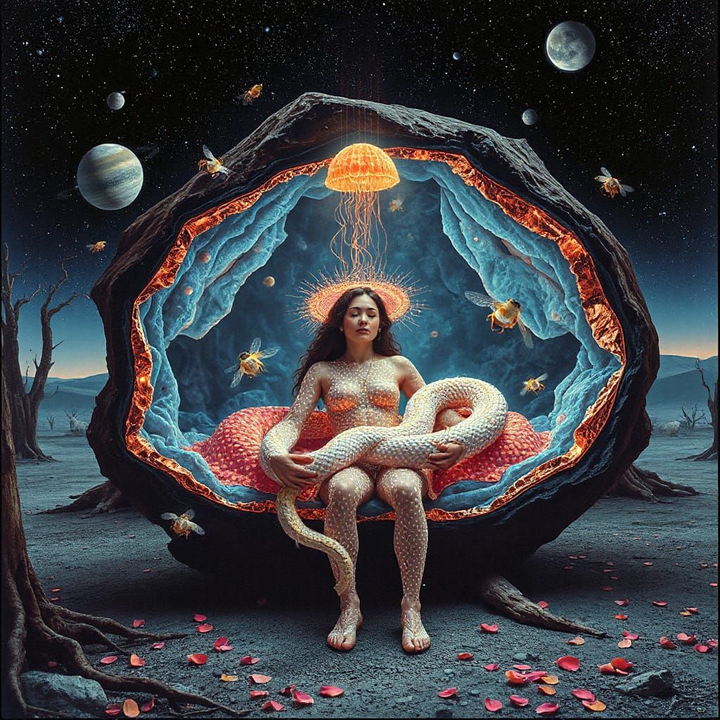 Dream Plasma Druids in Geode: Alchemical Process Art