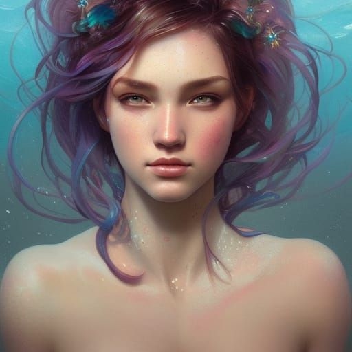 Beautiful Mermaid Portrait in Hyperdetailed Style