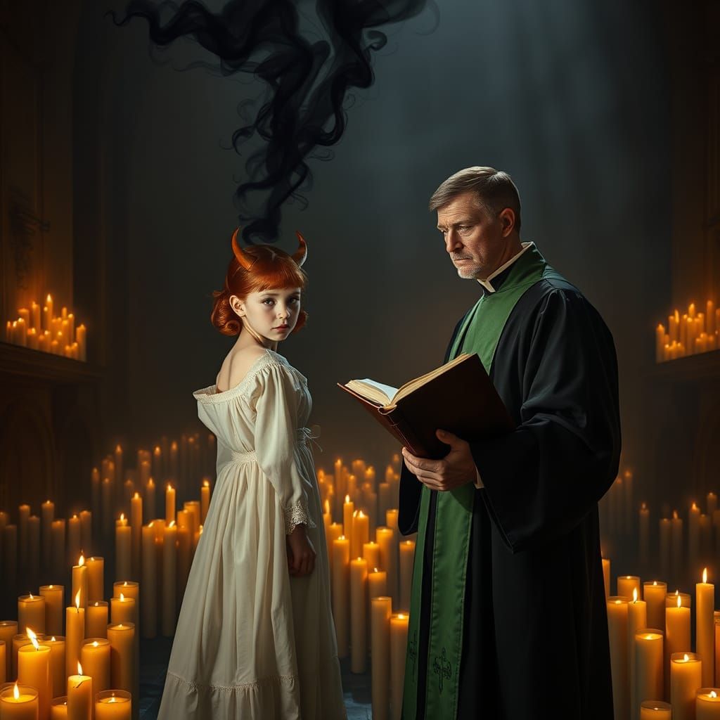 Dramatic Exorcism in a Candlelit Chamber