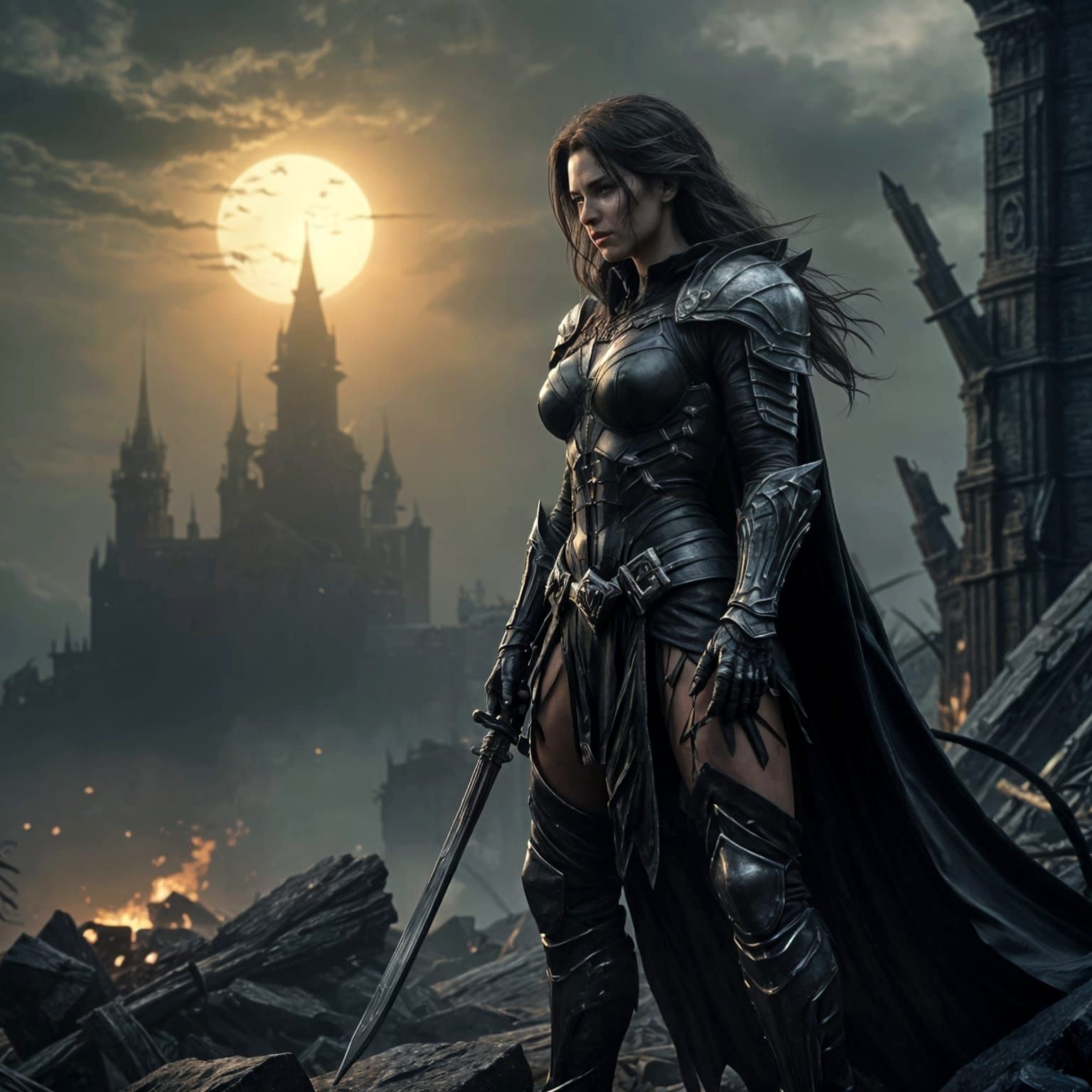 Epic Dark Fantasy Warrior in Hyperrealistic Detail