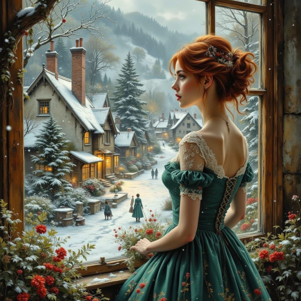 Victorian Woman's Nostalgic Holiday Window View