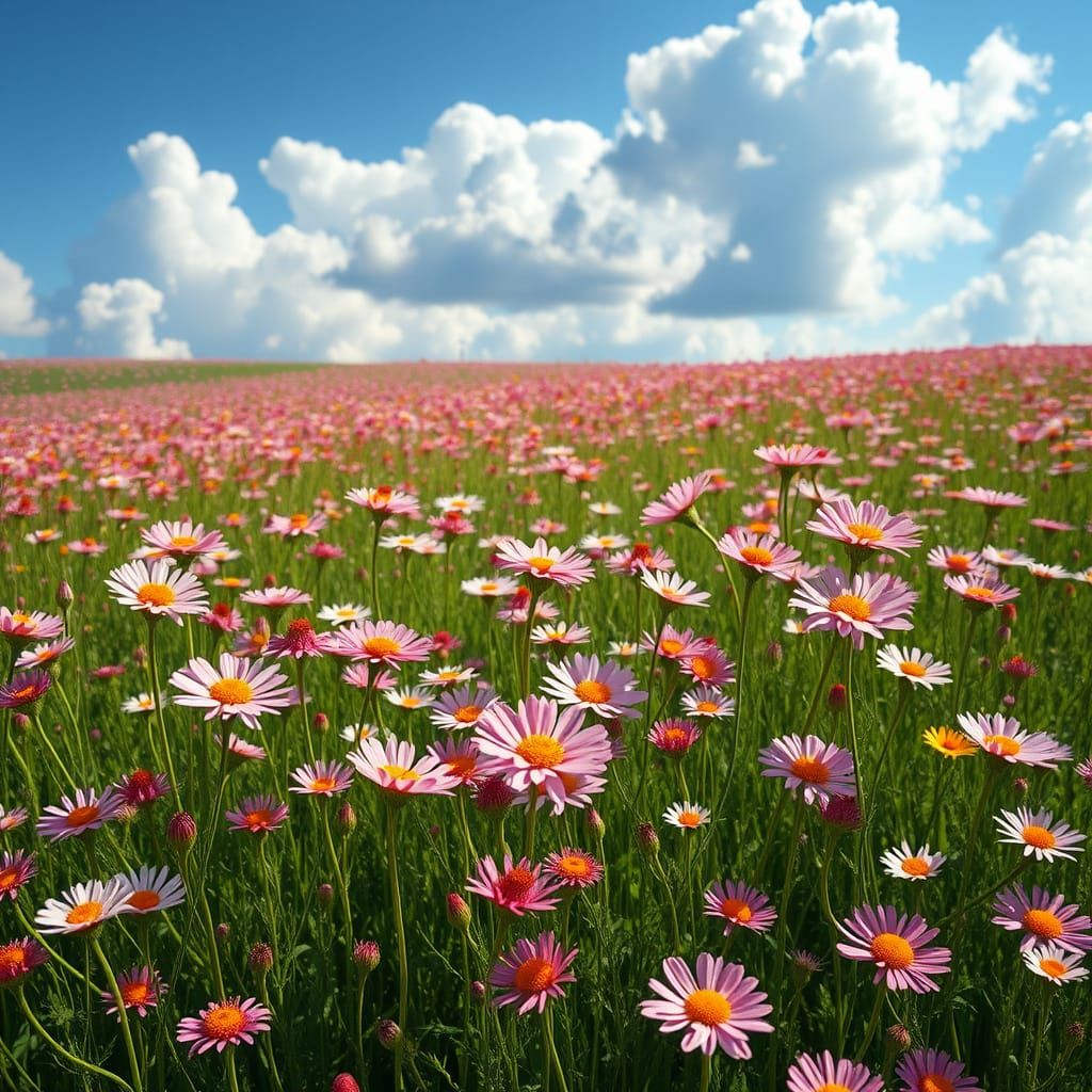 Vibrant Meadow of Delicate Flowers in a Kaleidoscope of Colo...