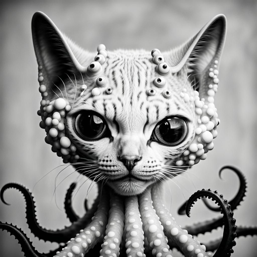 Monochrome Portrait: Tentacled Alien Cat