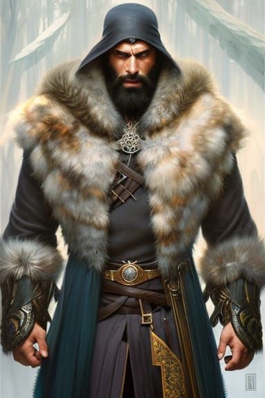 Turkish Warrior with Silver Hair, Digital Illustration