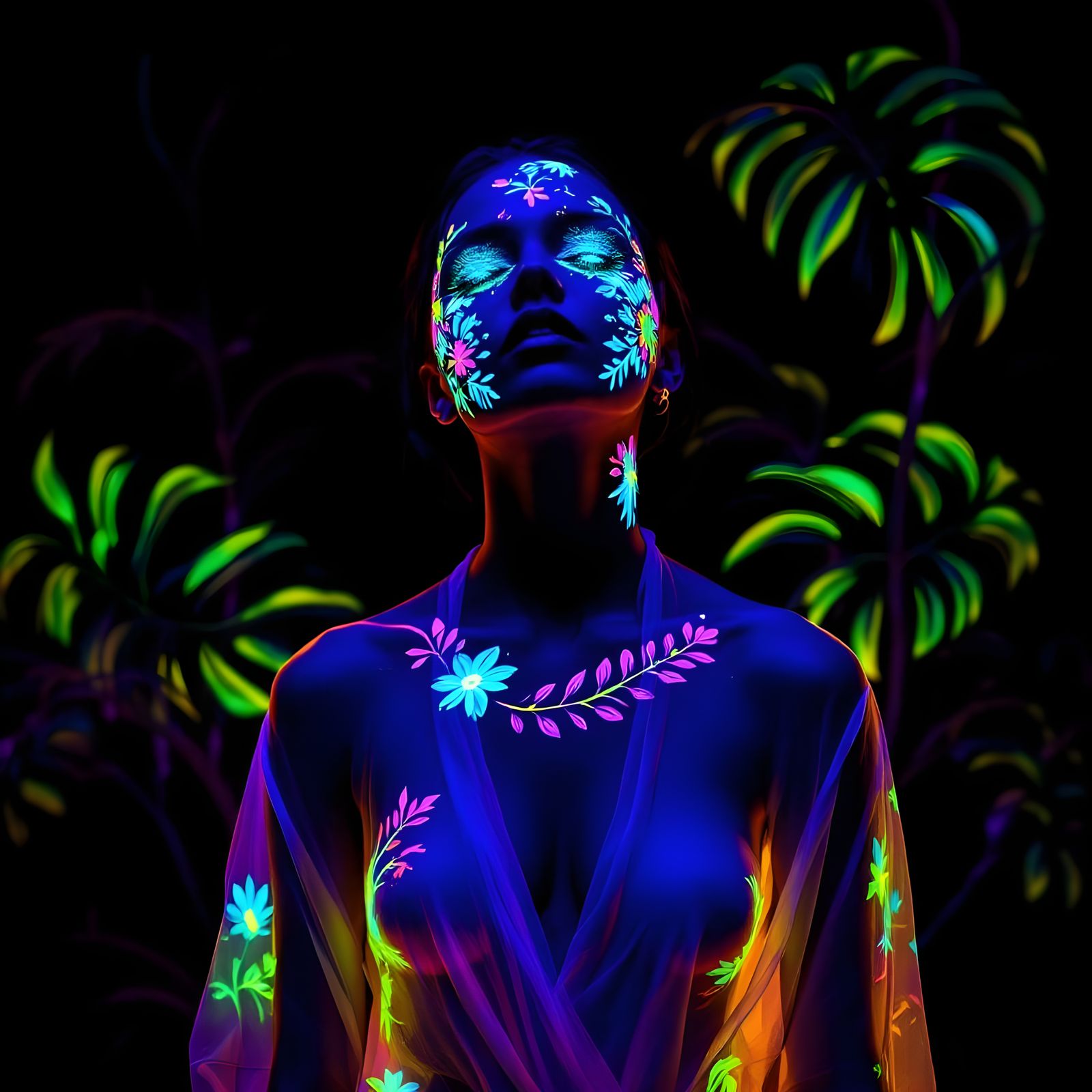 Ultraviolet Fluorescence Portrait of Luminous Woman