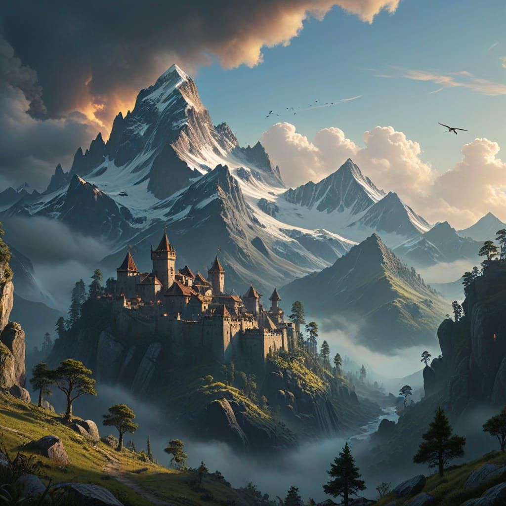 Mystical Mountain Range in Mannerist Style with Piratecore F...