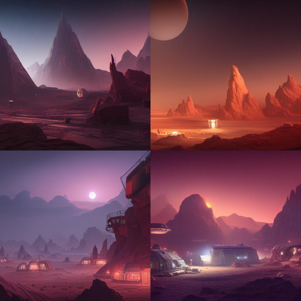 Nighttime Mars Colony: Detailed Matte Painting