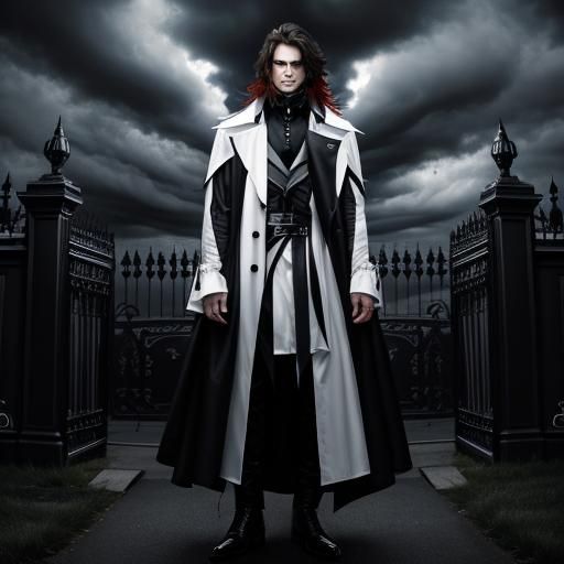 Dark Fantasy Portrait: Male with Red Eyes in Storm